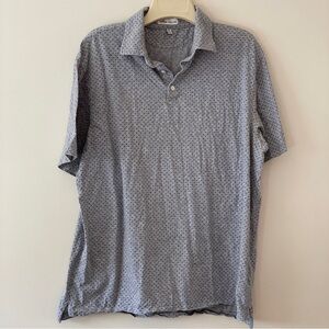 Peter Millar Polo Shirt Men's Medium Gray Blue Dots Cotton Strech Golf